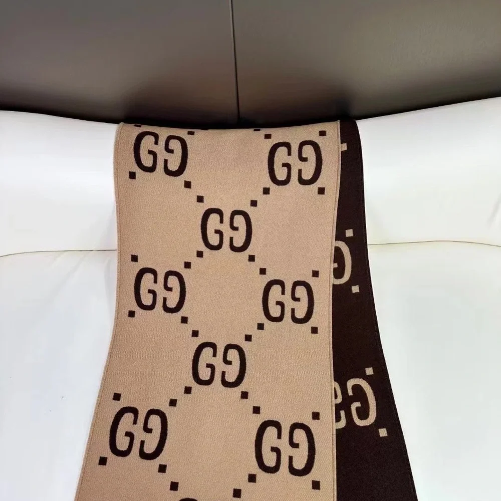 Designer-Inspired Reversible Brown & Beige Logo Scarf